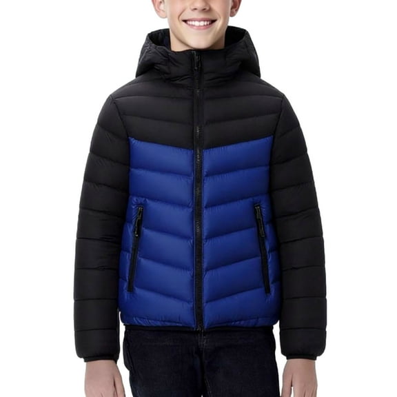 Cethrio Boys Puffer Jackets Size 14-16, Warm Zip up Casual Lightweight Winter Coats Outerwear Blue