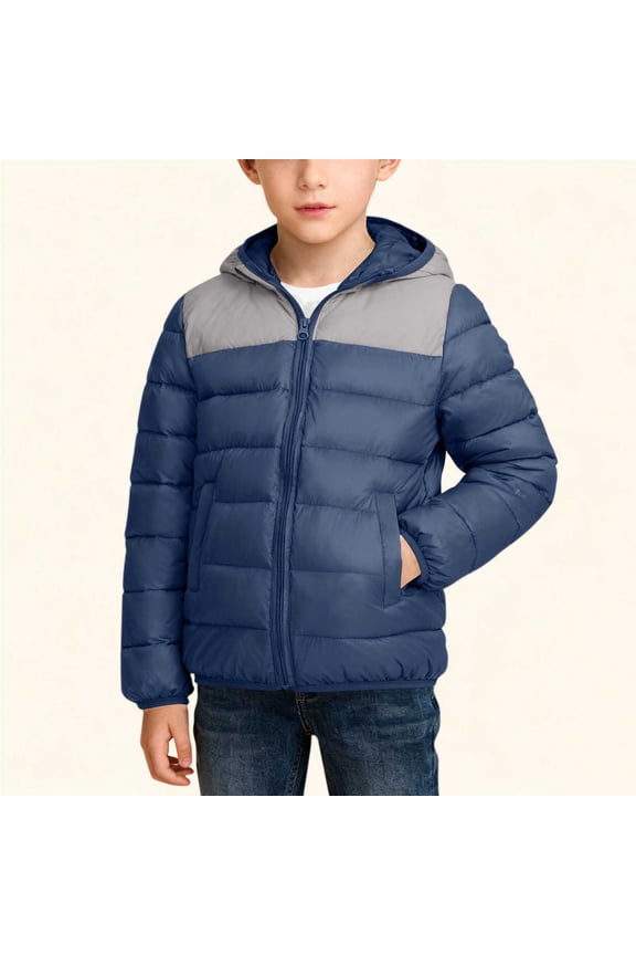 Boys Puffer Jackets, Zip up Lightweight Windproof Warm Winter Coats Navy Size 10-12