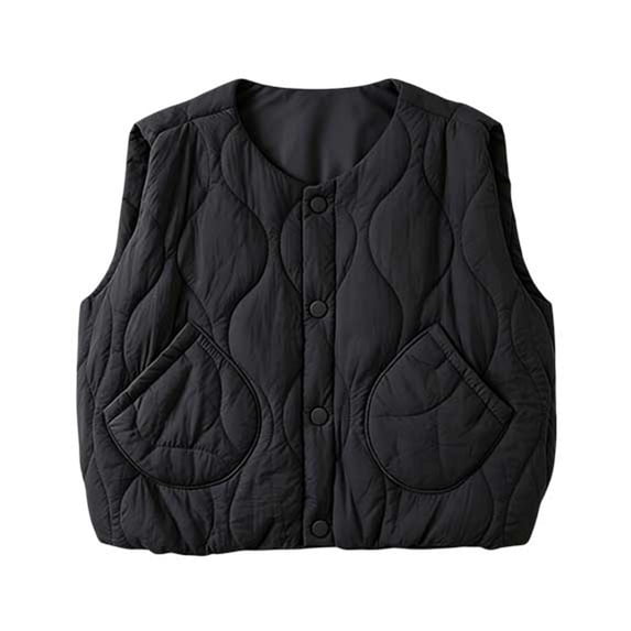 Cethrio Boys Puffer Vests, Full Zip Stand Collar Casual Sleeveless Winter Outerwear Vests Black Size 5-6 T