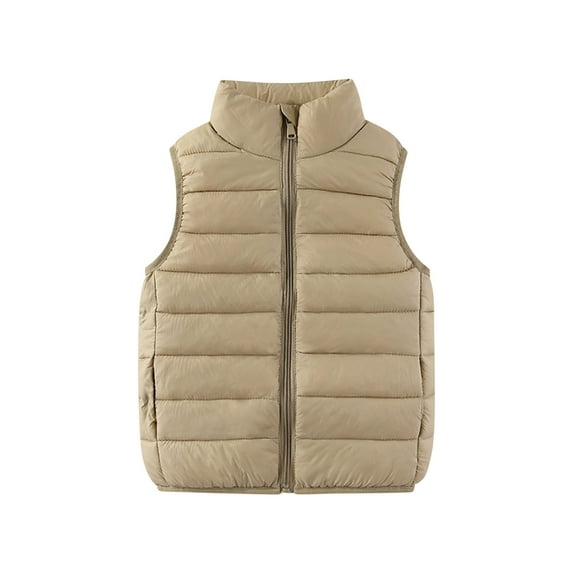 Cethrio Boys Puffer Vests, Full Zip Warm Sleeveless Cotton Winter Outerwear Khaki Size 10-12