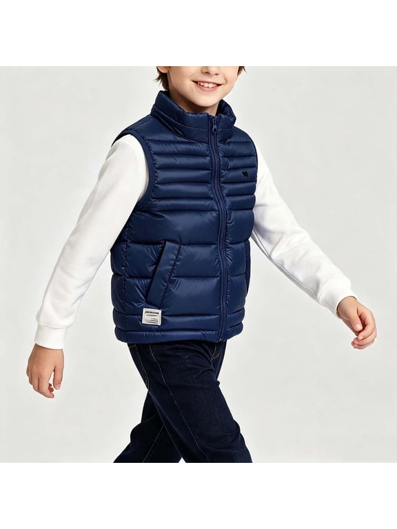 Boys Puffer Vests Size 10-12, Quilted Lightweight Sleeveless Warm Winter Outerwear with Zipper Navy