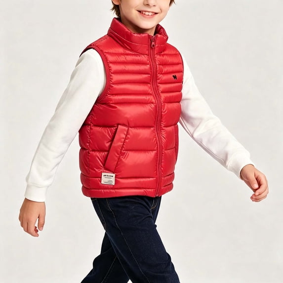 Cethrio Boys Puffer Vests Size 5-6 Years, Sleeveless Quilted Lightweight Warm Winter Outerwear with Zipper Red