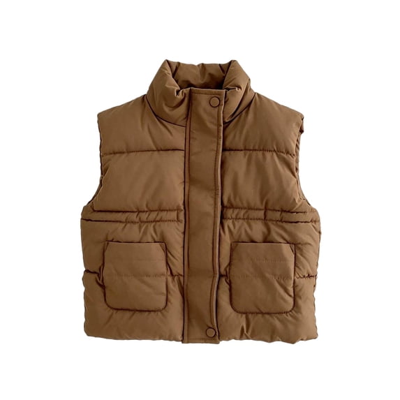 Cethrio Boys Puffer Vests Size 8, Sleeveless Stand Collar Lightweight Full Zip Winter Outerwear Vests Coffee