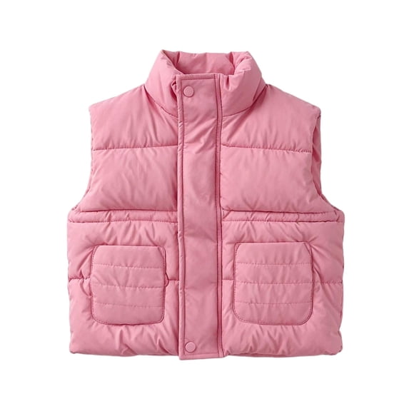 Cethrio Boys Puffer Vests, Stand Collar Sleeveless Lightweight Full Zip Winter Outerwear Vests Pink Size 7-8 T