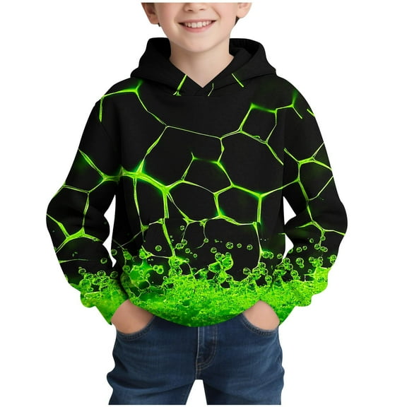 Cethrio Boys Pullover Hoodies, Graphic Casual Long Sleeve Fashion Sweatshirts for Boys Green Size 14