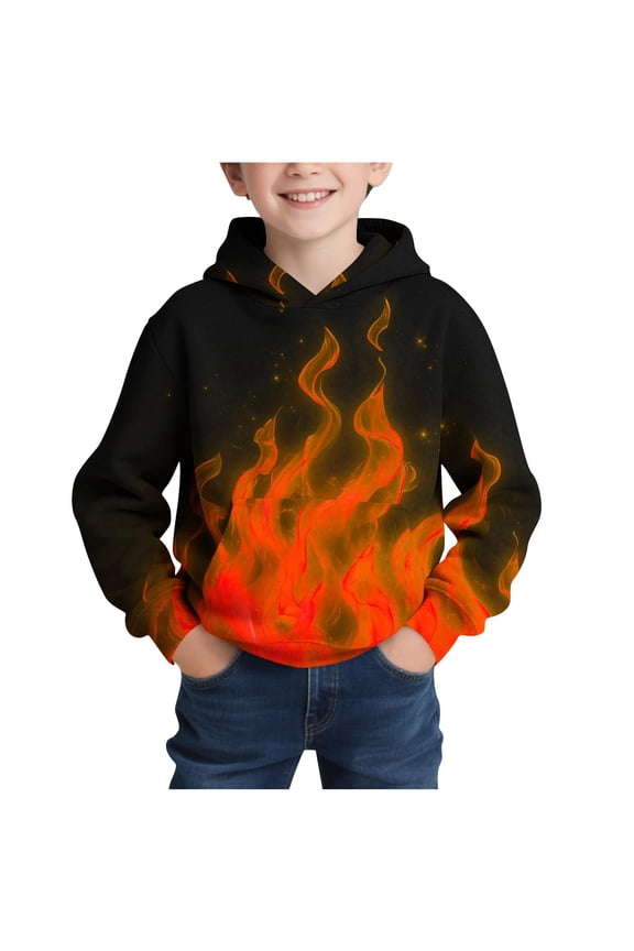 Boys Pullover Hoodies, Long Sleeve Fashion Casual Printed Sweatshirts for Boys Orange Size 8