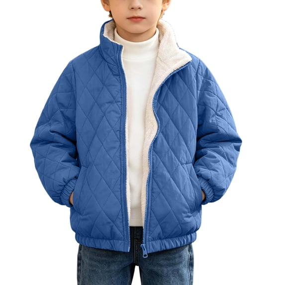 Cethrio Boys Quilted Jacket, Full Zip Fleece Lined Warm Lightweight Winter Outerwear with Pockets Size 12-13 Years Blue