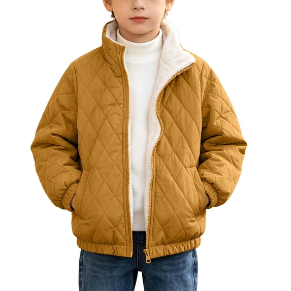 Cethrio Boys Quilted Jacket, Full Zip Warm Fleece Lined Lightweight Winter Outerwear with Pockets Size 10-12 Yellow