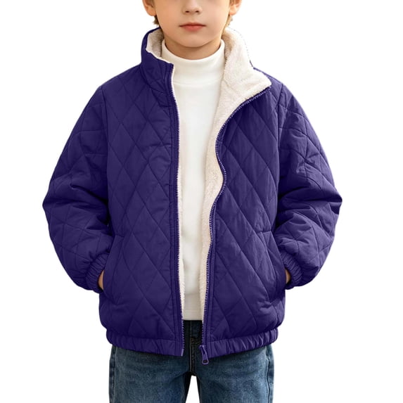 Cethrio Boys Quilted Jacket, Full Zip Warm Fleece Lined Lightweight Winter Outerwear with Pockets Size 6-7 Years Purple