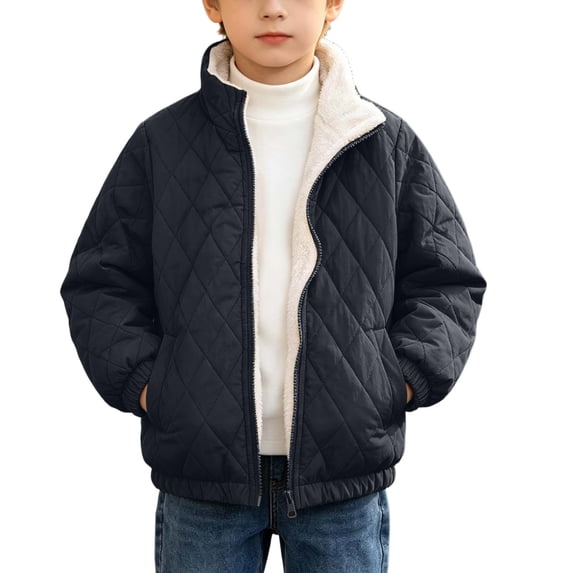Cethrio Boys Quilted Jacket, Warm Fleece Lined Full Zip Lightweight Winter Outerwear with Pockets Size 6-7 Years Black