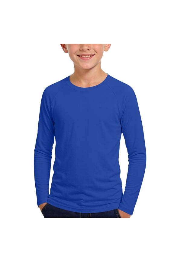 Boys Rash Guard Shirts, Long Sleeve UPF 50+ Summer Quick Dry Sun Protection Shirts Blue Size 10