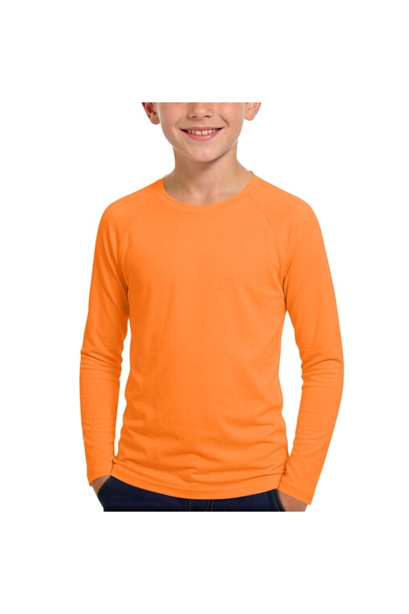 Boys Rash Guard Shirts, UPF 50+ Quick Dry Summer Long Sleeve Sun Protection Shirts Orange Size 12