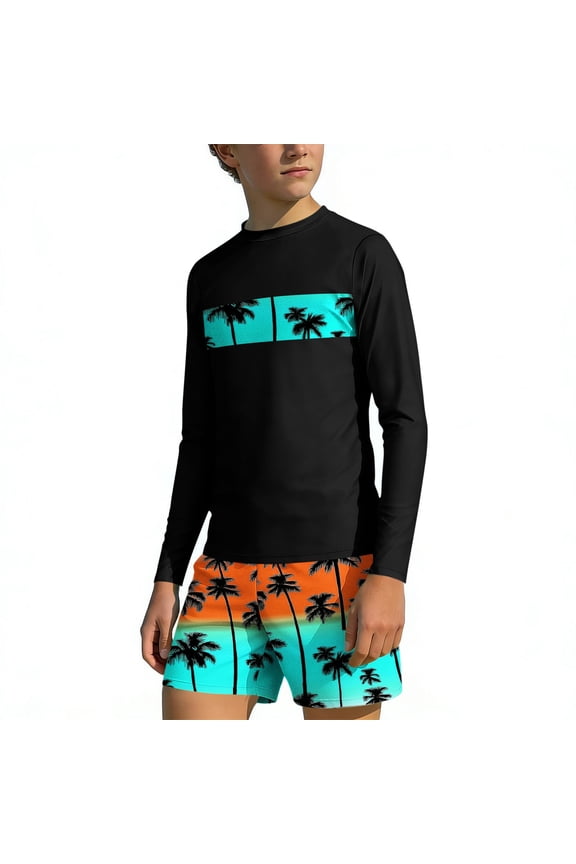 Boys' Rash Guard Swimsuits Size 10-12, 2 Piece Long Sleeve Surfing Beach Kids Bathing Suit Mint Green