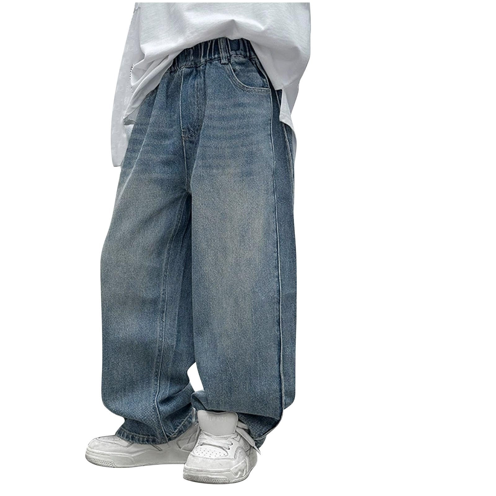 Cethrio Boys Relaxed Jeans, Stretchy Open Bottom Straight-leg