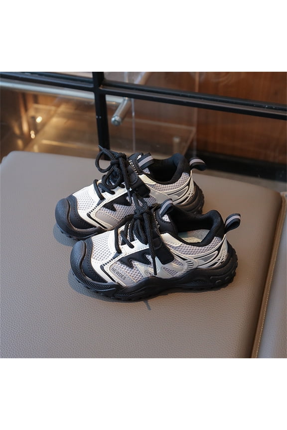 Boys Running Sneakers, Breathable Casual Sports Non-slip Boys' Shoes Black Size 1.5(Big Kids)