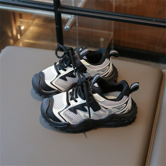 Cethrio Boys Running Sneakers, Breathable Non-slip Sports Casual Boys' Shoes Black Size 13（Little Kids)
