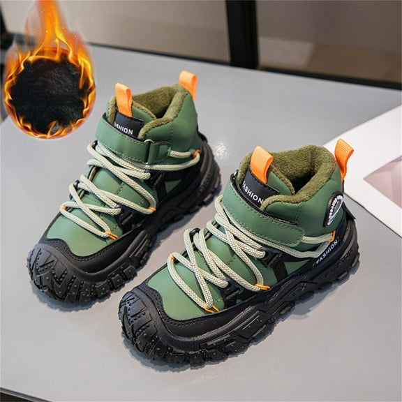 Cethrio Boys Running Sneakers, Casual Non-slip Warm Breathable Winter Shoes Army Green Size 1（Big Kids)