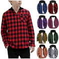 thumbnail image 1 of Cethrio Boys Shirt Jackets, Lightweight Casual Hooded Long Sleeve Plaid Shirts Red Size 8, 1 of 6