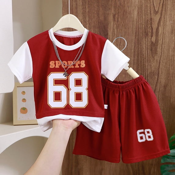 Cethrio Boys' Shorts Sets, Short Sleeve 2 Piece Summer Running Summer Outfit Sets Red Size 10