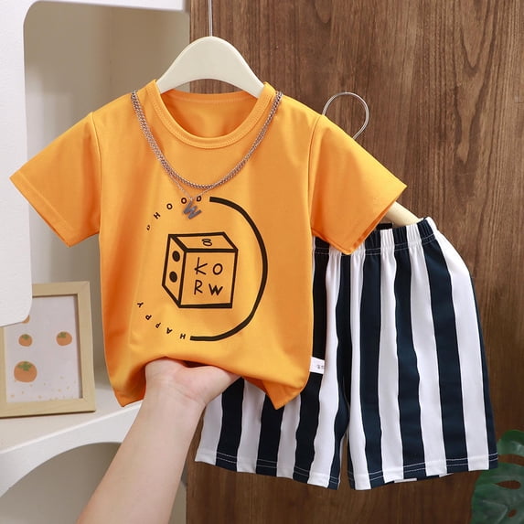 Cethrio Boys' Shorts Sets, Short Sleeve Summer 2 Piece Basketball Summer Outfit Sets Yellow Size 6-12 Months