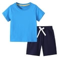 thumbnail image 1 of Cethrio Boys' Shorts Sets, Summer Short Sleeve Cotton Casual Outfit Sets Sky Blue Size 9-10 T, 1 of 4