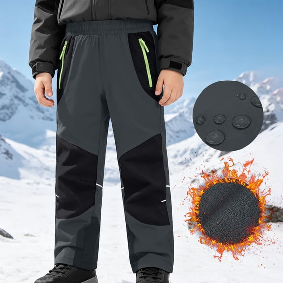 Cethrio Boys Ski Pants, Thermal Fleece-lined Elastic Waist Waterproof Winter Pants Dark Gray Size 14