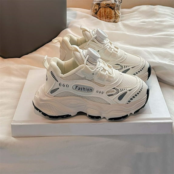 Cethrio Boys Sneakers, Breathable Lightweight Non-slip Casual Running Shoes White Size 1(Big Kids)