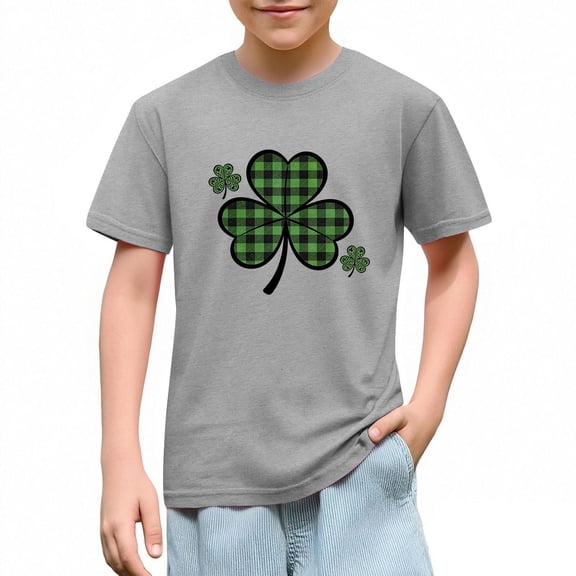 Cethrio Boys St Patrick's Day T-shirts, Casual Party Short Sleeve Graphic Summer Tops Gray Size 5T