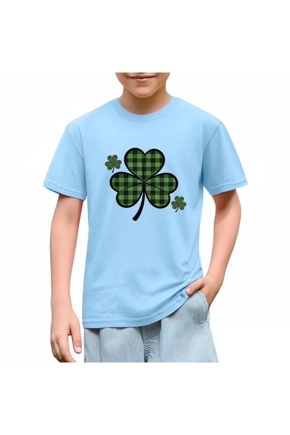 Boys St Patrick's Day T-shirts, Party Casual Short Sleeve Graphic Summer Tops Blue Size 10