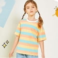 thumbnail image 1 of Cethrio Boys Stripe T-shirts, Casual Soft Crew Neck Short Sleeve Summer Tops Yellow Size 10-12, 1 of 7