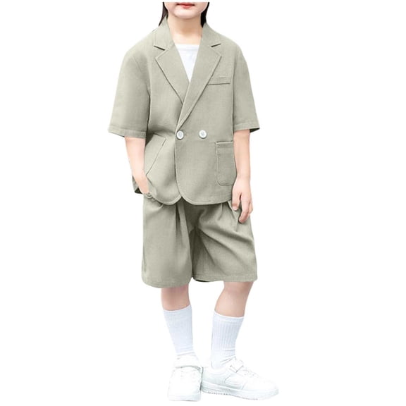 Cethrio Boys Summer Outfit Sets, Two Piece Casual Short Sleeve Formal Boys' Clothing Sets Khaki Size 14-16