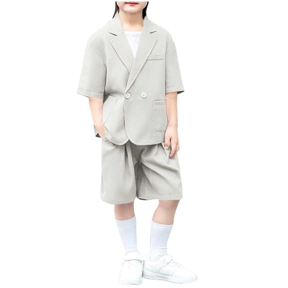 Cethrio Boys Summer Outfit Sets, Two Piece Short Sleeve Formal Casual Boys' Clothing Sets Beige Size 14-16