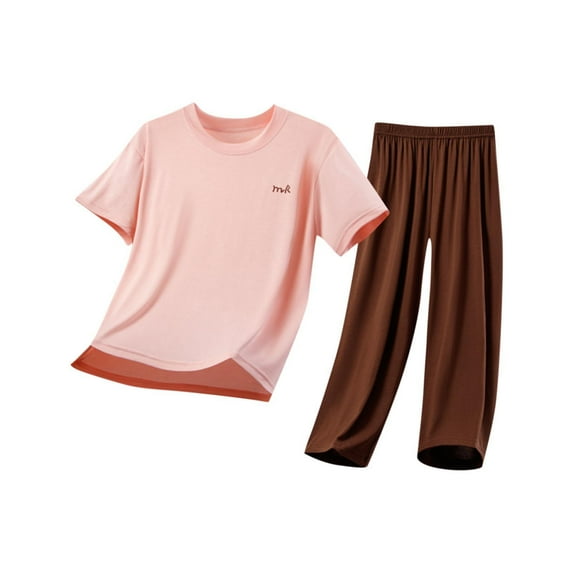 Cethrio Boys Summer Pajama Sets, Breathable Short Sleeve 2-piece Cotton Sleepwear Sets Pink Size 5T