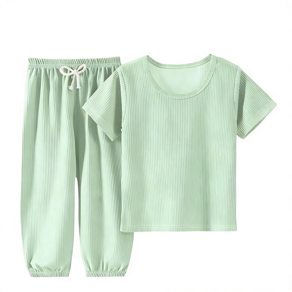 Cethrio Boys Summer Pajama Sets, Casual 2 Piece Breathable Short Sleeve Kids' Summer Sleepwear Green Size 12