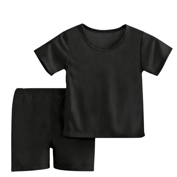 Cethrio Boys Summer Pajama Sets, Casual 2 Piece Short Sleeve Soft Kids' Summer Sleepwear Black Size 14