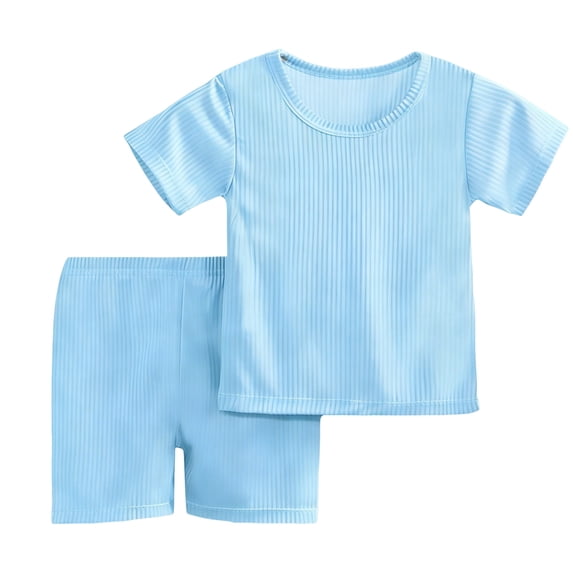 Cethrio Boys Summer Pajama Sets, Short Sleeve Casual Soft 2 Piece Kids' Summer Sleepwear Light Blue Size 2-3T