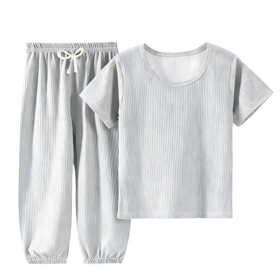 Cethrio Boys Summer Pajama Sets Size 6, Casual Breathable 2 Piece Short Sleeve Kids' Summer Sleepwear Gray Size 6