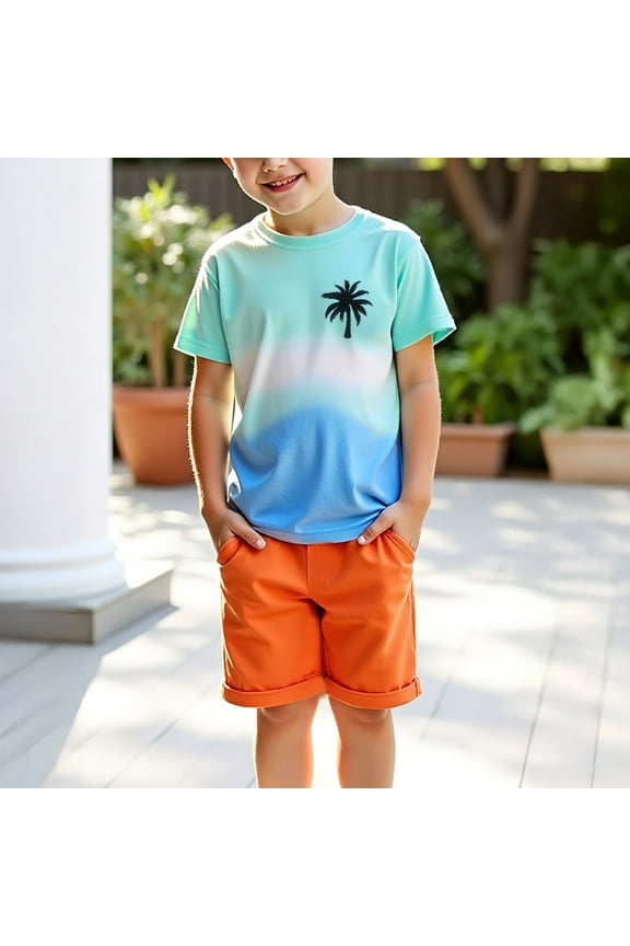 Boys' Summer Short Sets, Casual Athletic Beach 2 Piece Outfit Sets Blue Size 6 T
