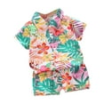 thumbnail image 1 of Wavsuf Boys Summer Short-Sleeved Shirt Shorts Set Beach Two-Piece Set 1-5 Years Green Size 4Y, 1 of 5