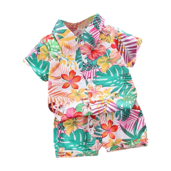 Wavsuf Boys Summer Short-Sleeved Shirt Shorts Set Beach Two-Piece Set 1-5 Years Green Size 4Y