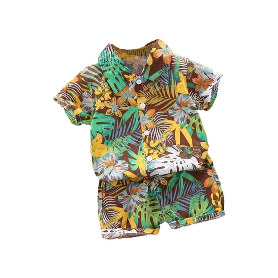 Wavsuf Boys Summer Short-Sleeved Shirt Shorts Set Beach Two-Piece Set 1-5 Years Green Size 5Y
