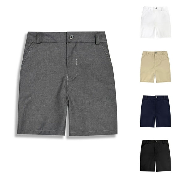 Cethrio Boys Summer Shorts, Casual Buttons Relaxed School Uniform Shorts Gray Size 10-12 T