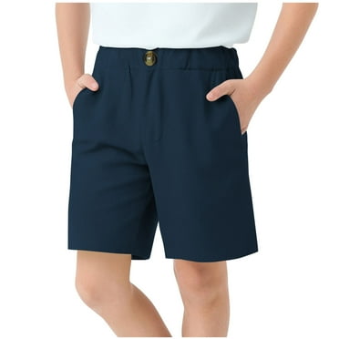 Cethrio Boys Summer Shorts, Cotton Linen Casual School Uniform Shorts with Pockets Navy Size 6T