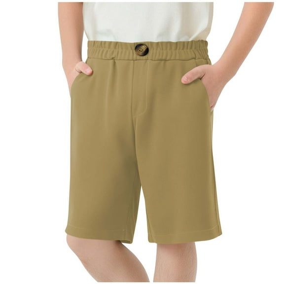 Cethrio Boys Summer Shorts, Knee Length Casual School Uniform Shorts with Pockets Khaki Size 10-12T