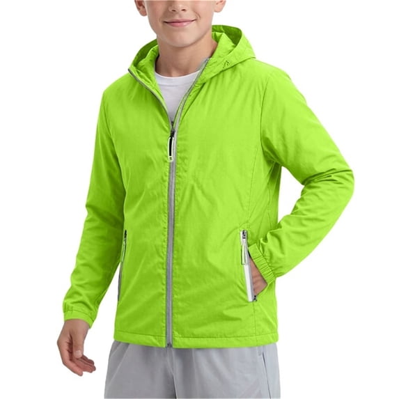 Cethrio Boys Sun Protection Jackets, Lightweight Long Sleeve Summer Full Zip Kids Rash Guard Outerwear with Hood Green Size 6