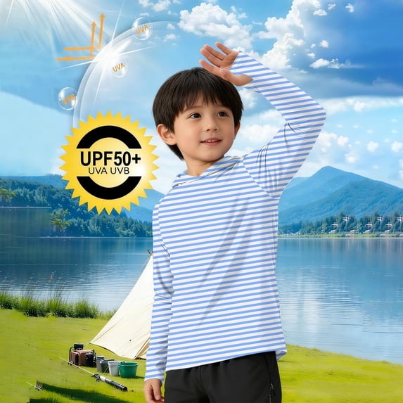 Cethrio Boys Sun Protection Shirts, Long Sleeve Casual Summer UPF 50+ Rash Guard Shirts Blue Size 12