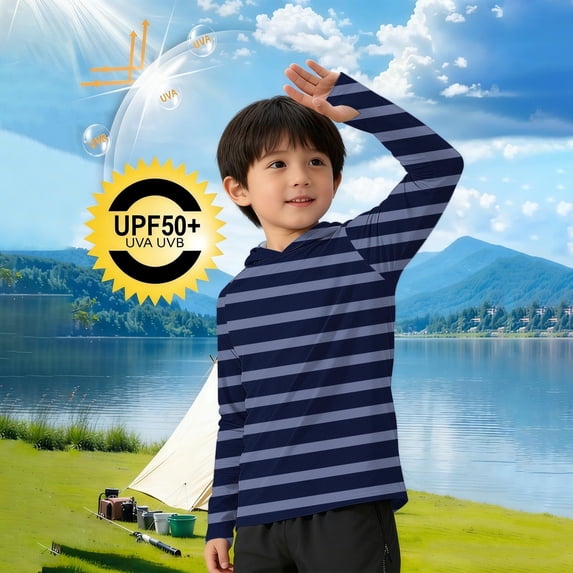 Cethrio Boys Sun Protection Shirts, Long Sleeve UPF 50+ Summer Outdoor Rash Guard Shirts Dark Blue Size 8