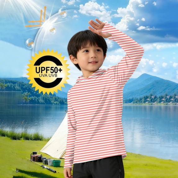 Cethrio Boys Sun Protection Shirts, Summer Casual Long Sleeve UPF 50+ Rash Guard Shirts Watermelon Red Size 6