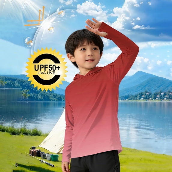 Cethrio Boys Sun Protection Shirts, Summer UPF 50+ Lightweight Long Sleeve Rash Guard Shirts Red Size 10