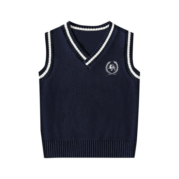 Cethrio Boys Sweater Vests, Knitting Cotton Sleeveless Pullover V Neck School Uniform Vests Navy Size 10-12